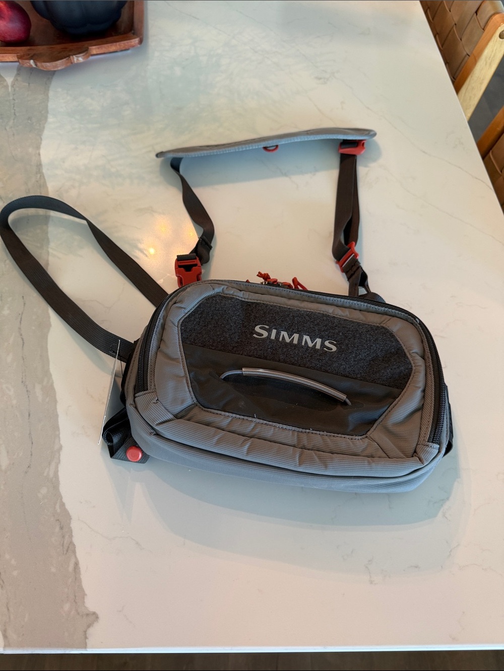 Simms Gray Chest Pack with Red Accent - Compact Fishing Belt Bag